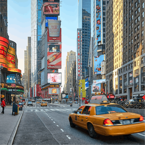 Stroll over to Times Square in fifteen minutes from this central spot