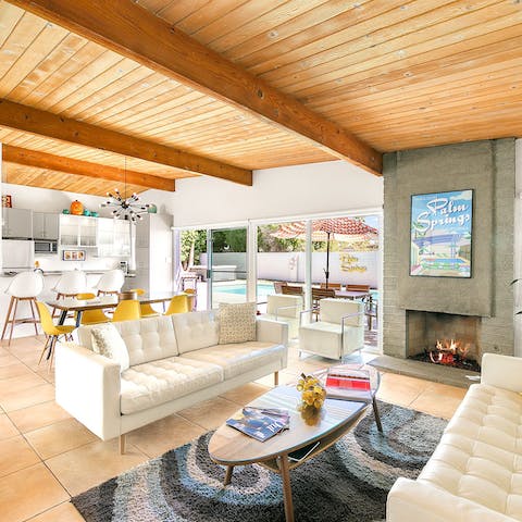 Admire the 70s-chic style as you unwind in the living room