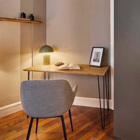 Work from home at the desk in the bedroom