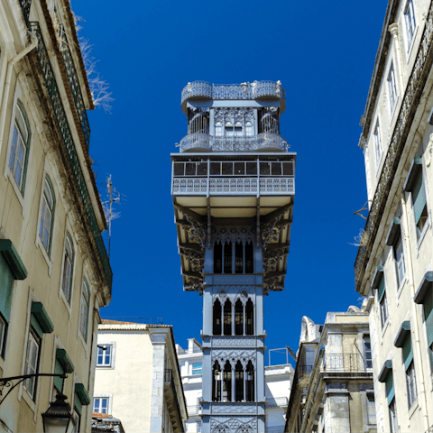 Ascend the striking neo-gothic tower, the Santa Justa lift, just over twenty minutes away
