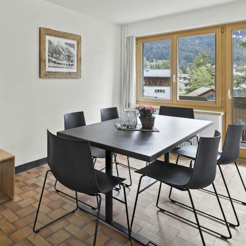 Enjoy mountain views as you sip your morning coffee at the dining table