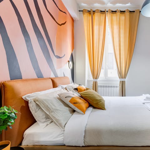 Get cosy in the colourful, contemporary bedrooms