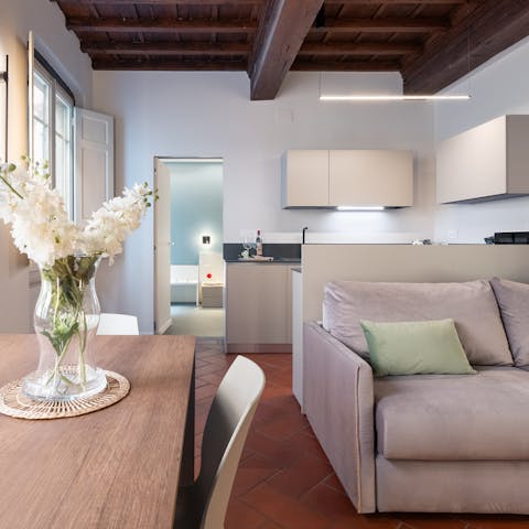 Relax on the sofa with a glass of Italian wine