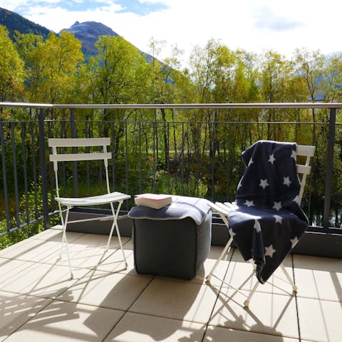 Sip your morning coffee overlooking a mountain view