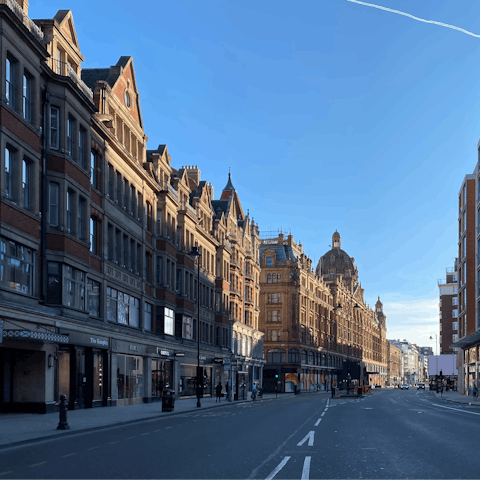Shop for souvenirs in upscale Knightsbridge – Harrods is just steps away