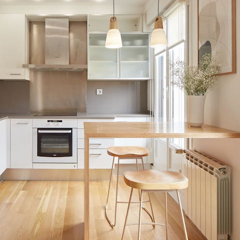 Prepare a breakfast spread of local charcuterie in your minimalist kitchen