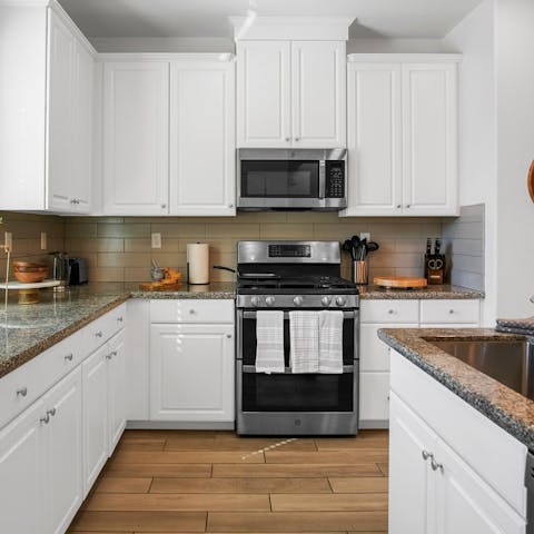 Cook up some chicken tetrazzini in the sleek modern kitchen