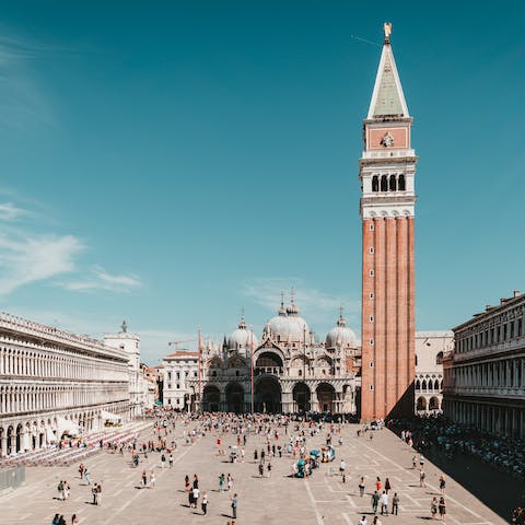Explore Piazza San Marco, just three stops away on the vaporetto (a nine-minute ride)
