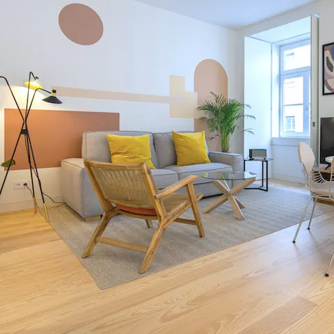 Kick back in the living area with a glass of wine after a day of exploring