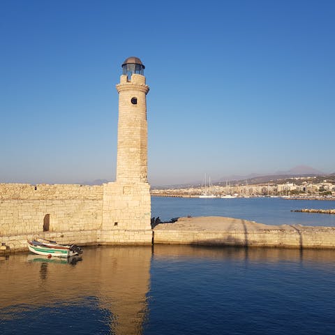 Dine at a taverna in Rethymno, a twelve-minute drive away