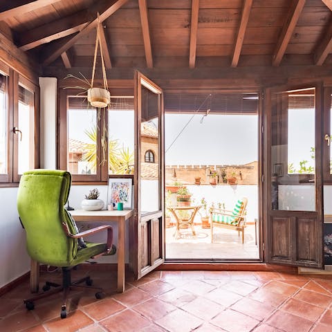 Catch up on some work and write about your adventures from the comfy desk