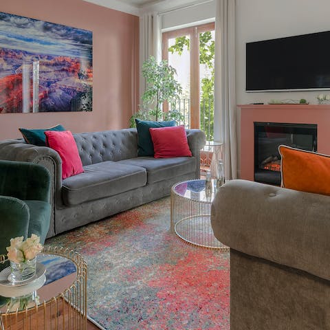 Have a cosy night in beside the fireplace
