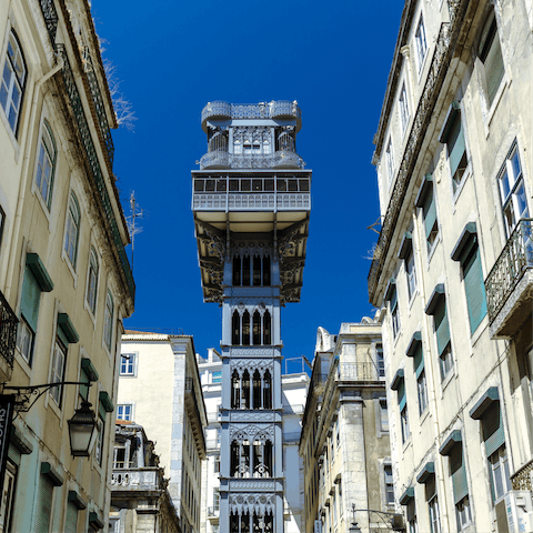 Ascend the striking Santa Justa Lift, only twenty-three minutes from home