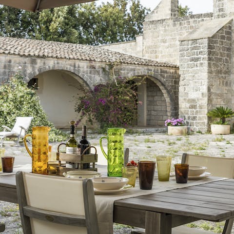 Enjoy alfresco meals at the outdoor dining table