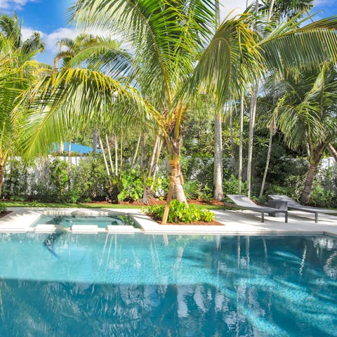 Lounge beneath the palms by the private pool