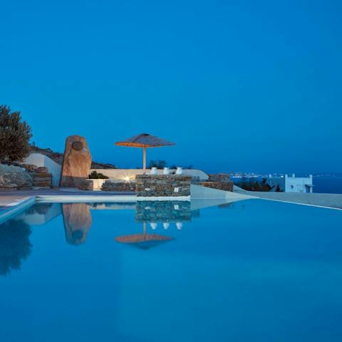 Enjoy a sunset swim in the shared pool