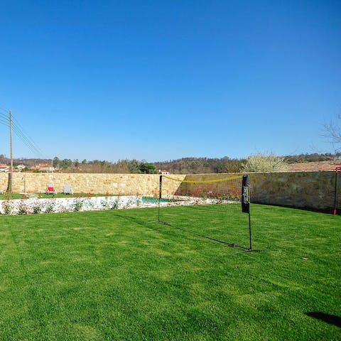 Spend an active morning playing volleyball or football in the garden