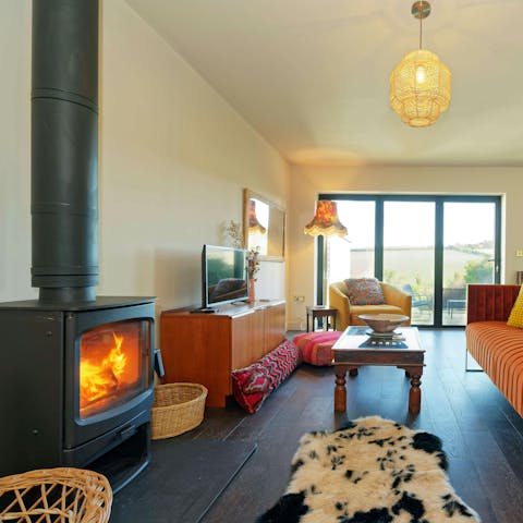 Admire Kent Downs views from beside the fire