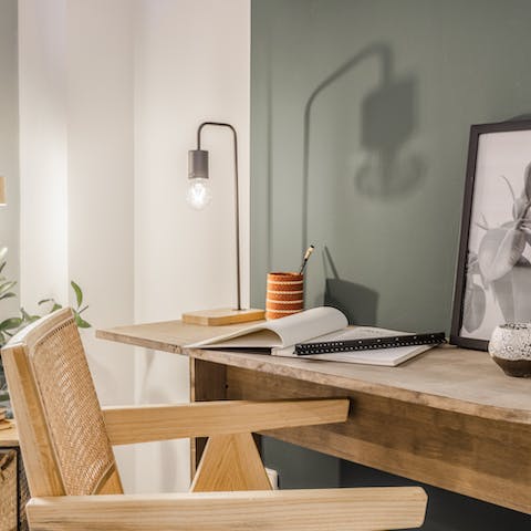 Work from home at the designated desk area