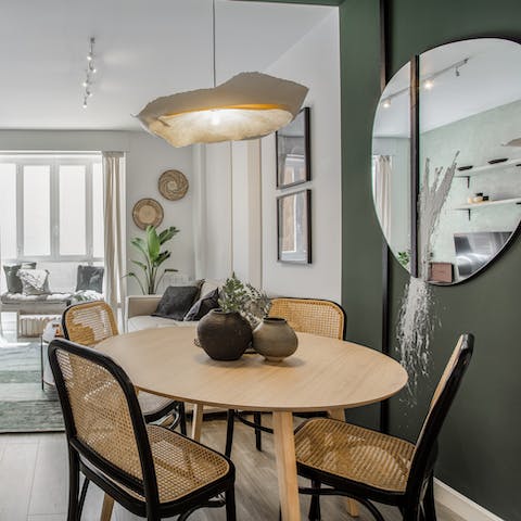 Serve up some Spanish tapas and wine at the dining area