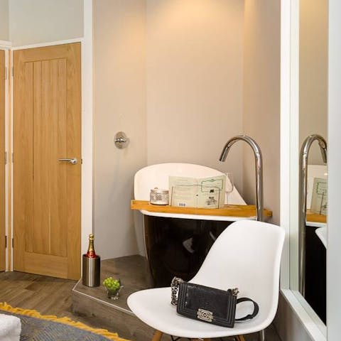 Eat some chocolate while soaking in the freestanding tub