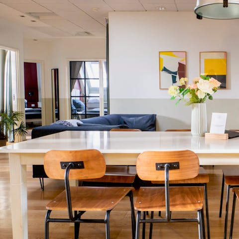 Share a bottle of wine and make memories around the massive dining table