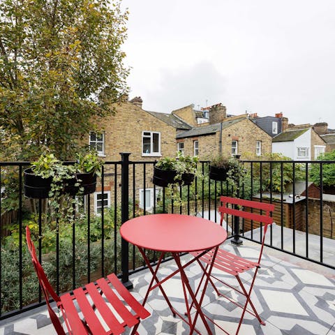 Enjoy morning coffee on the private balcony
