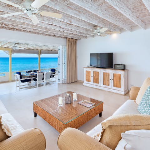 Escape the mid-day heat in a bright and airy living room