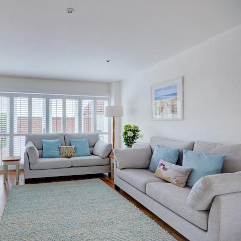 Gather on the plump sofas for conversations and a glass of sparkling