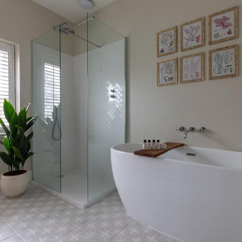 Unwind in the spa-like bathroom