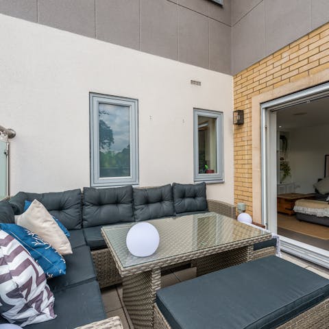 Enjoy a barbecue and evening drink on the ample patio
