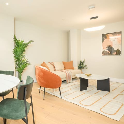 Relax on the peach-coloured sofa when you’re not out exploring