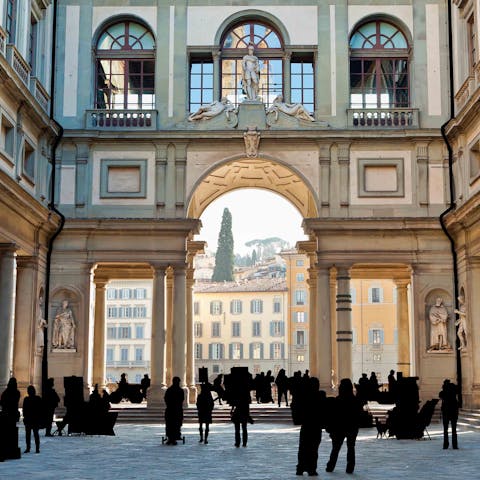 Stroll around ten-minutes through the heart of Florence to reach the world-famous Uffizi Gallery