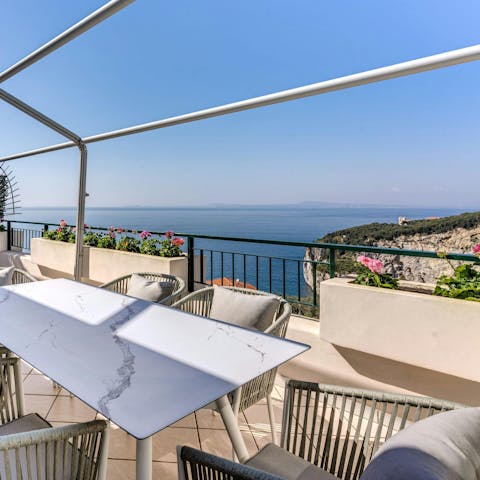 Admire the wonderful Mediterranean Sea views from the private terrace