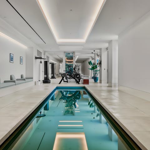 Choose whether to swim in the indoor lap pool or in the alfresco infinity pool