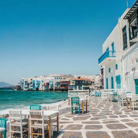 Soak up the island spirit from Mykonos Town – a short drive away