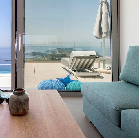 Relax on the sofa and admire the gorgeous island views