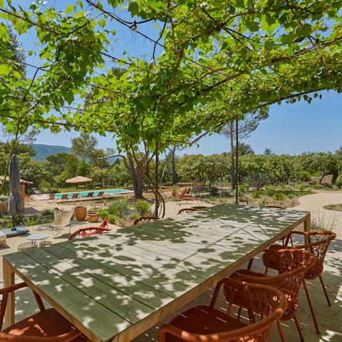 Serve up some fresh fare at the alfresco dining area