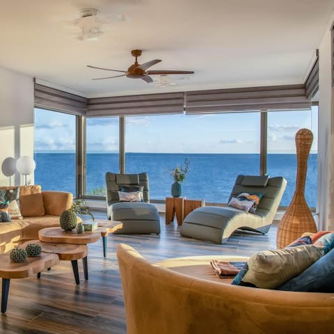 Relax in the soothing interiors of the main living area with blue views as far as the eye can see