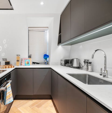 Get a Sunday roast cooking in the sleek kitchen