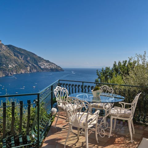Take in the views of the Tyrrhenian Sea from the terrace
