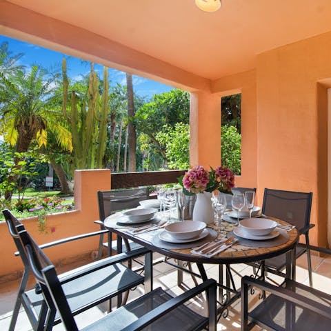 Enjoy tapas on the private terrace as the sun warms your skin