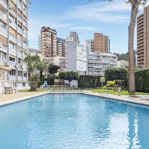 Take refreshing dips in the communal pool, with a separate pool for little ones