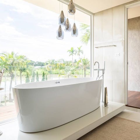 Treat yourself to a luxurious bath with a breathtaking view