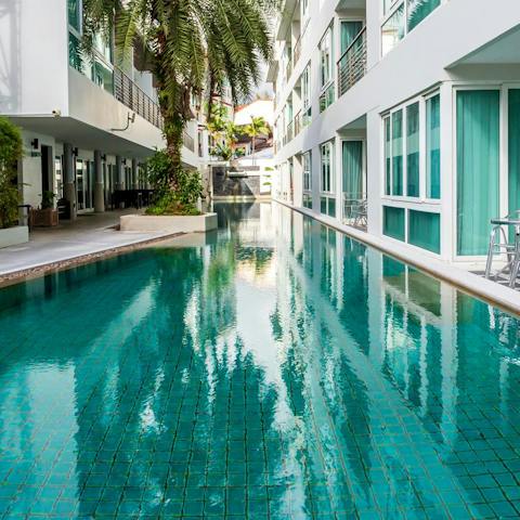 Take a dip in the communal pool, perfect for those hot afternoons