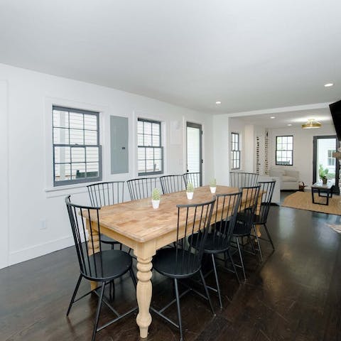 Enjoy lavish meals at the wooden dining table