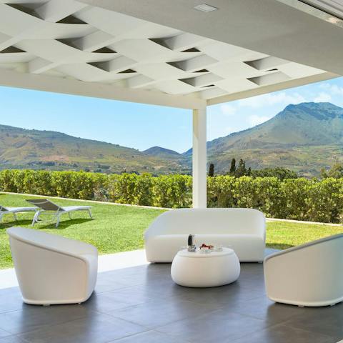 Cool off from the sun in the shaded seating area