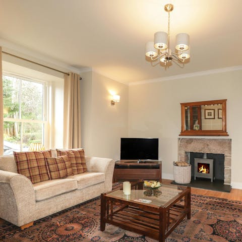 Snuggle up in front of the fire in the living area