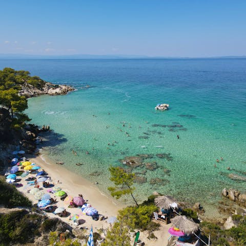 Explore the crystalline shore of Halkidiki, just 50 metres away