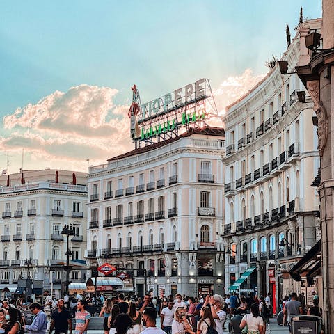 Stay in the heart of Madrid, just a five-minute walk from the bustling Puerta del Sol